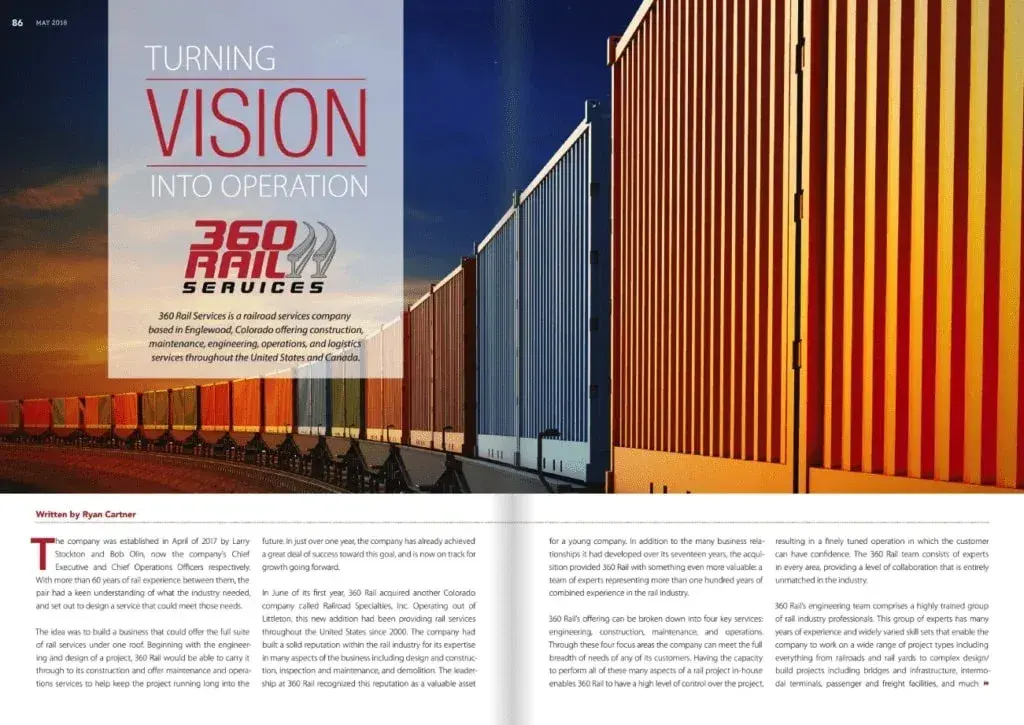 360 Rail Services Featured In Construction In Focus Magazine